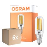 Opakowanie 6x Osram LED Special E14 Tubular Żarówka T26 Włókno Przezroczysty 6.5W 730lm - 827 Bardzo Ciepła Biel | Ściemnianie - Zamienne 55W